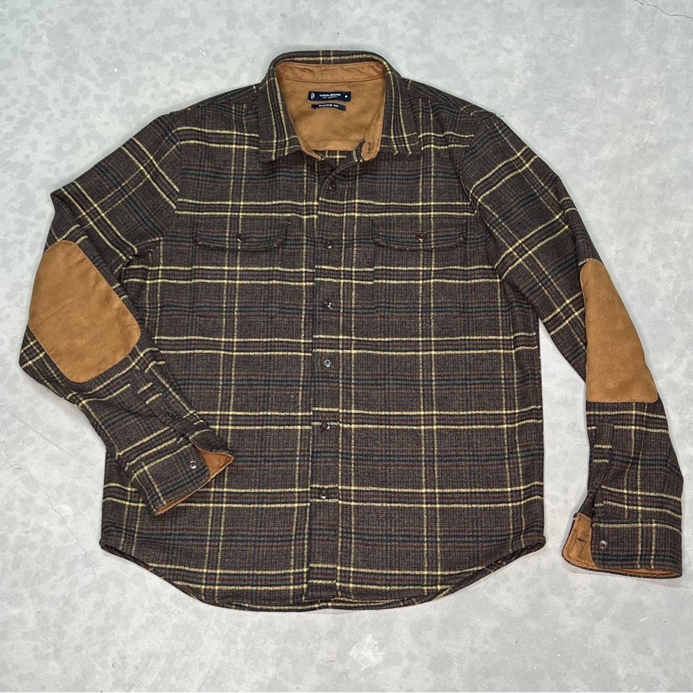 Lucky Brand Shacket Plaid Flannel Wool Elbow Patches Thick Shirt Men's Medium